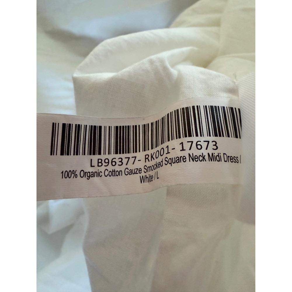 NWT Quince Organic Cotton Gauze Smocked Square Neck Midi Dress White Large - Picture 5 of 12